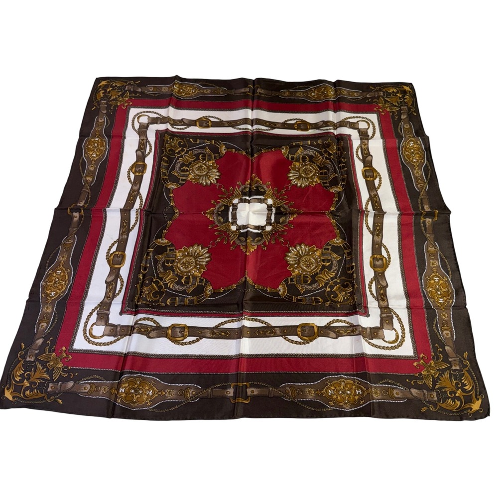 Vintage Golden Camel Silk Scarf Red Brown Equestrian Belt Print READ
